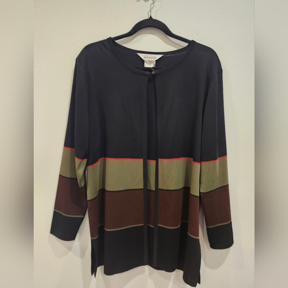 EXCLUSIVELY MISOOK LONG SWEATER CARDIGAN Size Large STRIPPED ACRYLIC